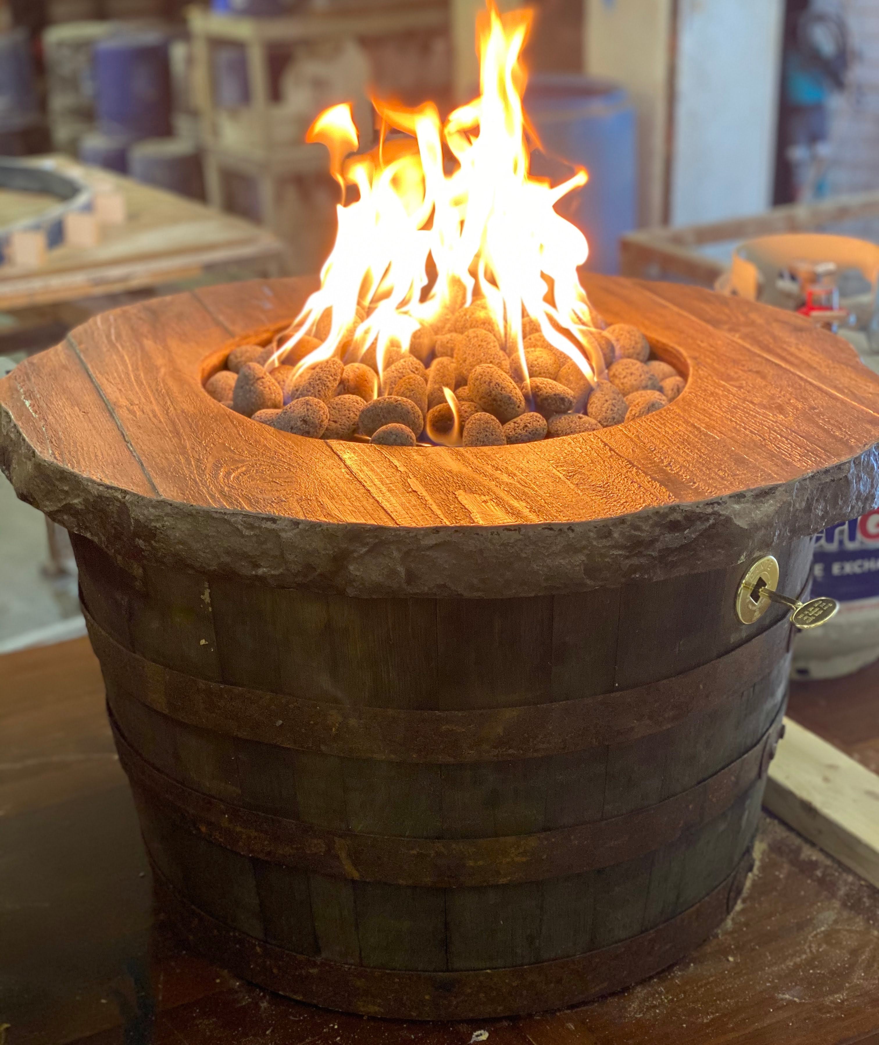 Whiskey Barrel Fire Table